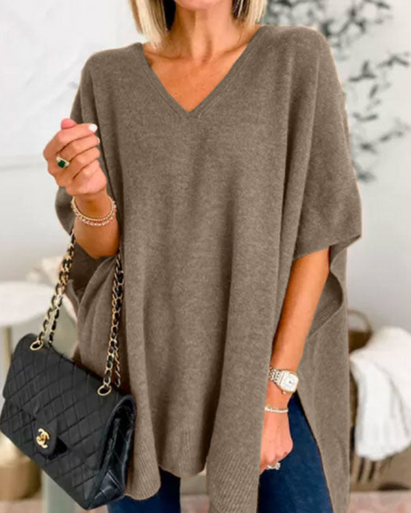 Erica - Pull Poncho Uni Ample à Col V