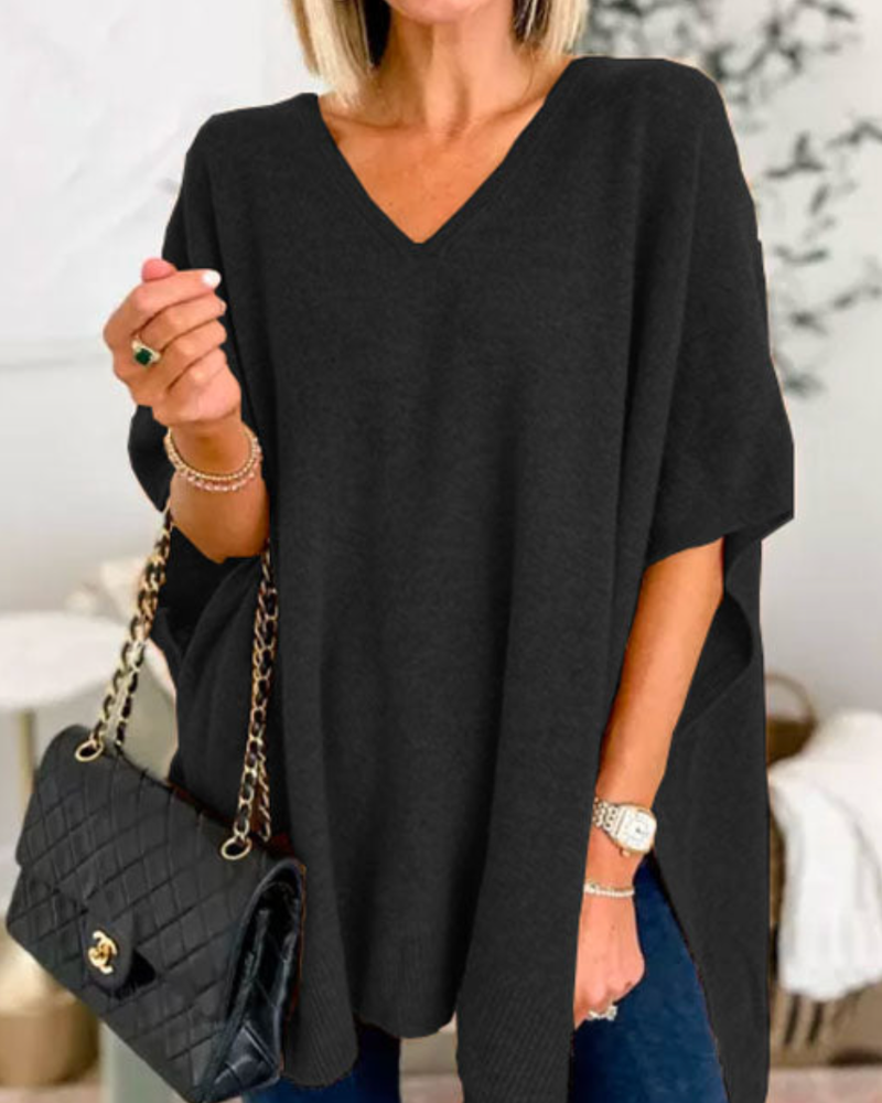 Erica - Pull Poncho Uni Ample à Col V
