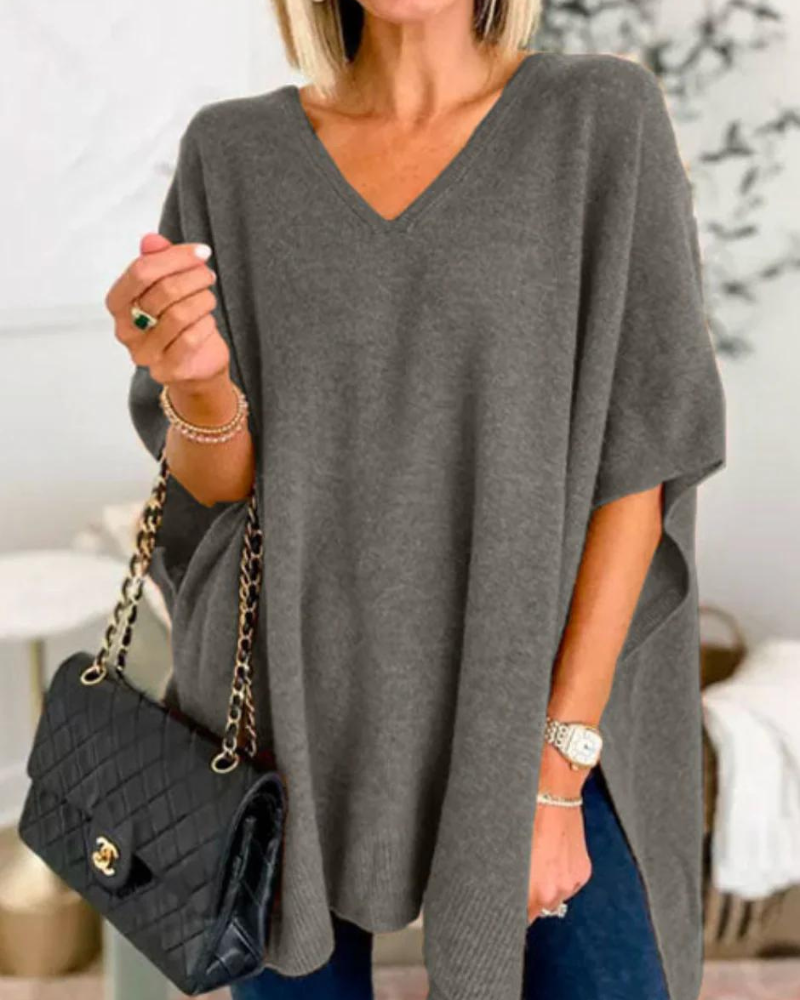 Erica - Pull Poncho Uni Ample à Col V
