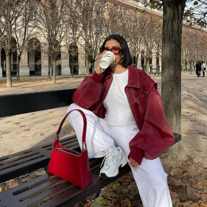 Faye™ - Veste en cuir surdimensionnée