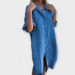 Melanie - Robe chemise midi décontractée inspirée d'Ibiza