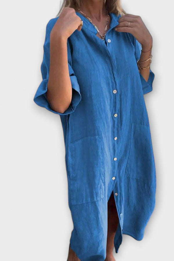 Melanie - Robe chemise midi décontractée inspirée d'Ibiza