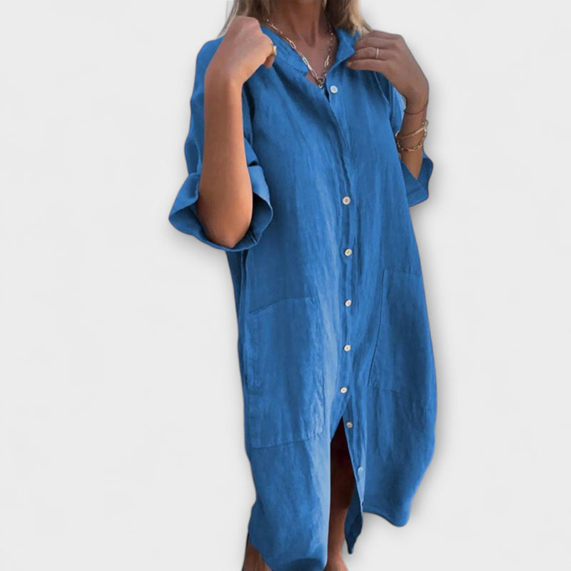 Melanie - Robe chemise midi décontractée inspirée d'Ibiza
