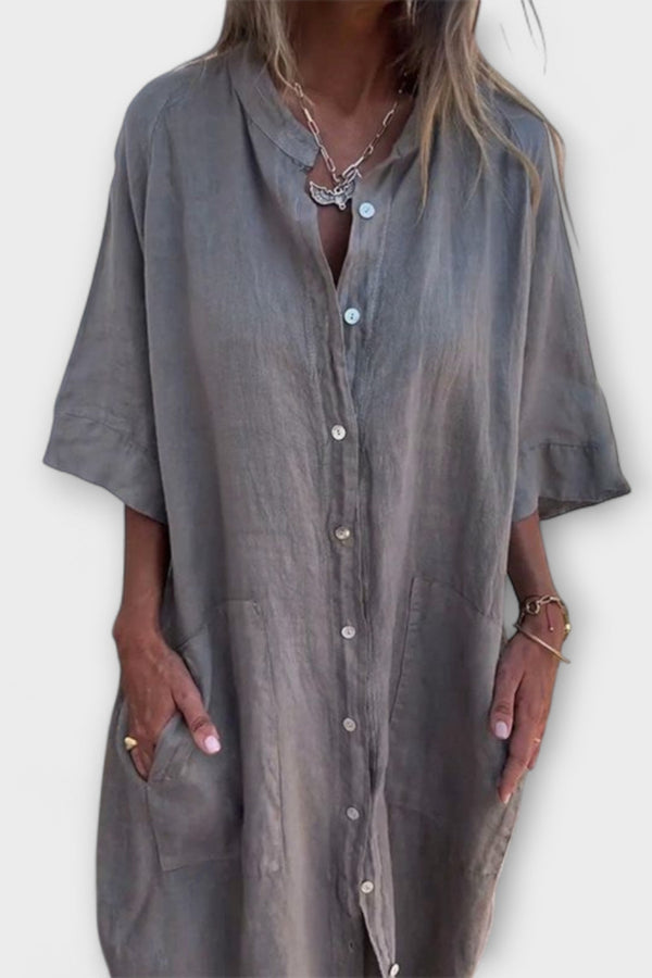 Melanie - Robe chemise midi décontractée inspirée d'Ibiza