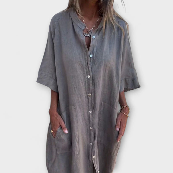 Melanie - Robe chemise midi décontractée inspirée d'Ibiza
