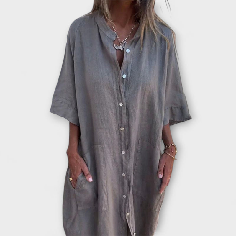 Melanie - Robe chemise midi décontractée inspirée d'Ibiza