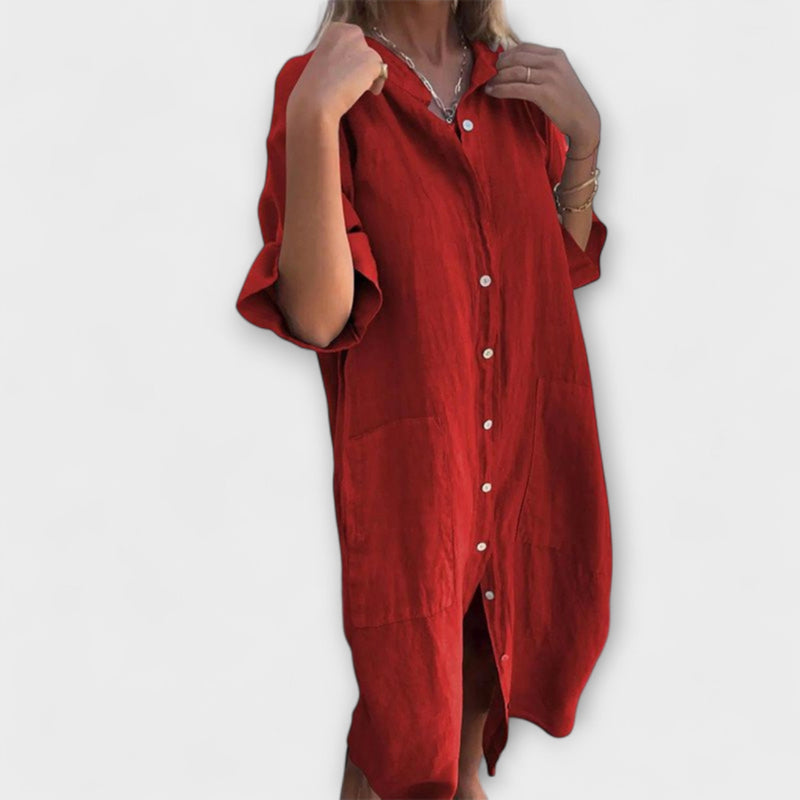 Melanie - Robe chemise midi décontractée inspirée d'Ibiza