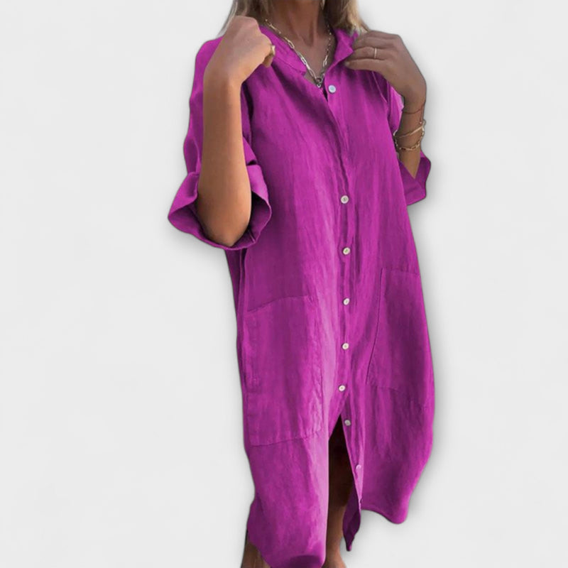 Melanie - Robe chemise midi décontractée inspirée d'Ibiza