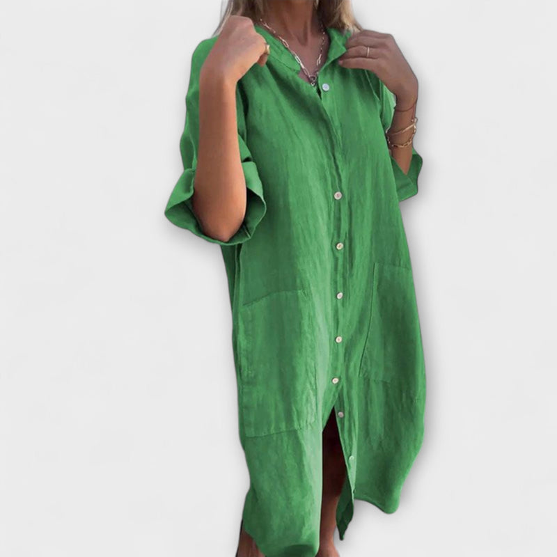 Melanie - Robe chemise midi décontractée inspirée d'Ibiza