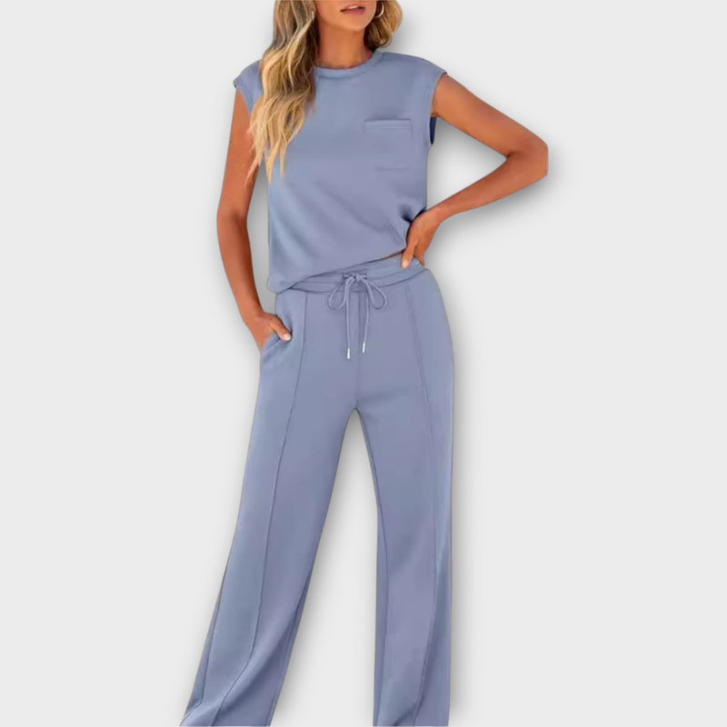 Ensemble blouse sans manches et pantalon avec cordon de serrage