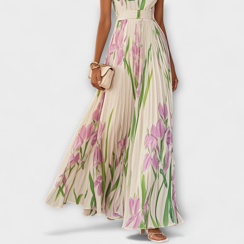 Penelope™ | Robe longue en chiffon avec fleurs plissées