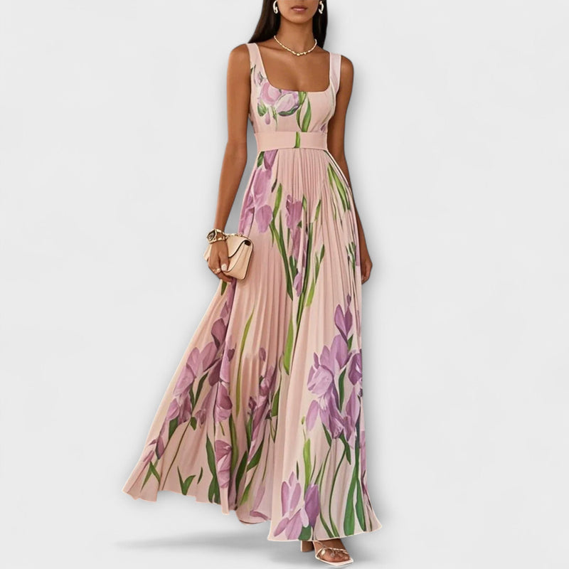 Penelope™ | Robe longue en chiffon avec fleurs plissées