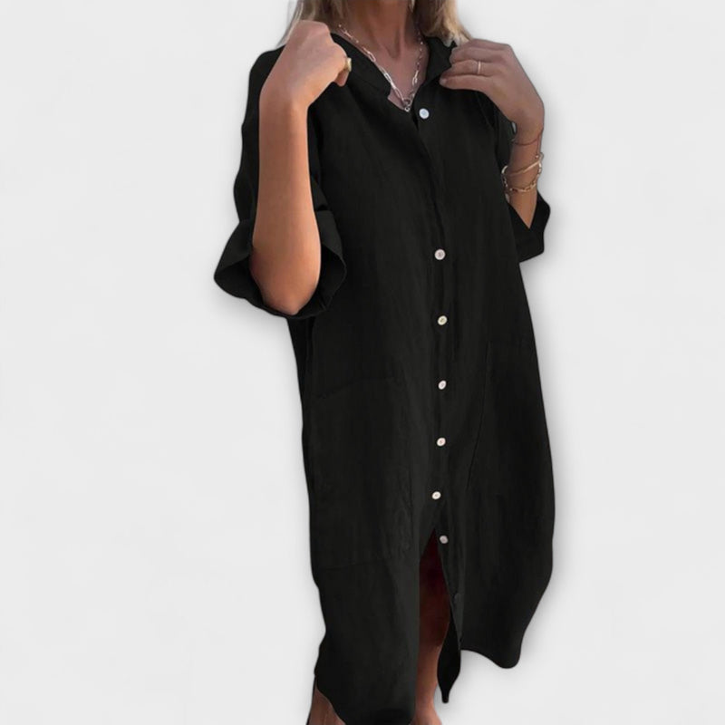 Melanie - Robe chemise midi décontractée inspirée d'Ibiza