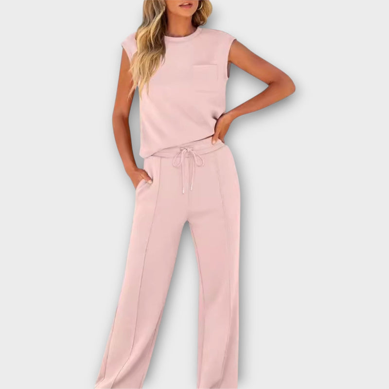 Ensemble blouse sans manches et pantalon avec cordon de serrage