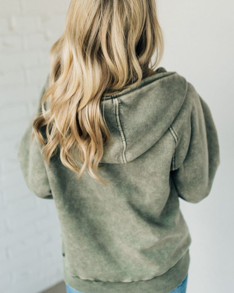Nalas - Sweat à capuche en polaire acid wash Zip Henley