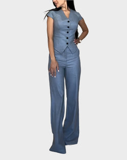 Ensemble haut col en V et pantalon
