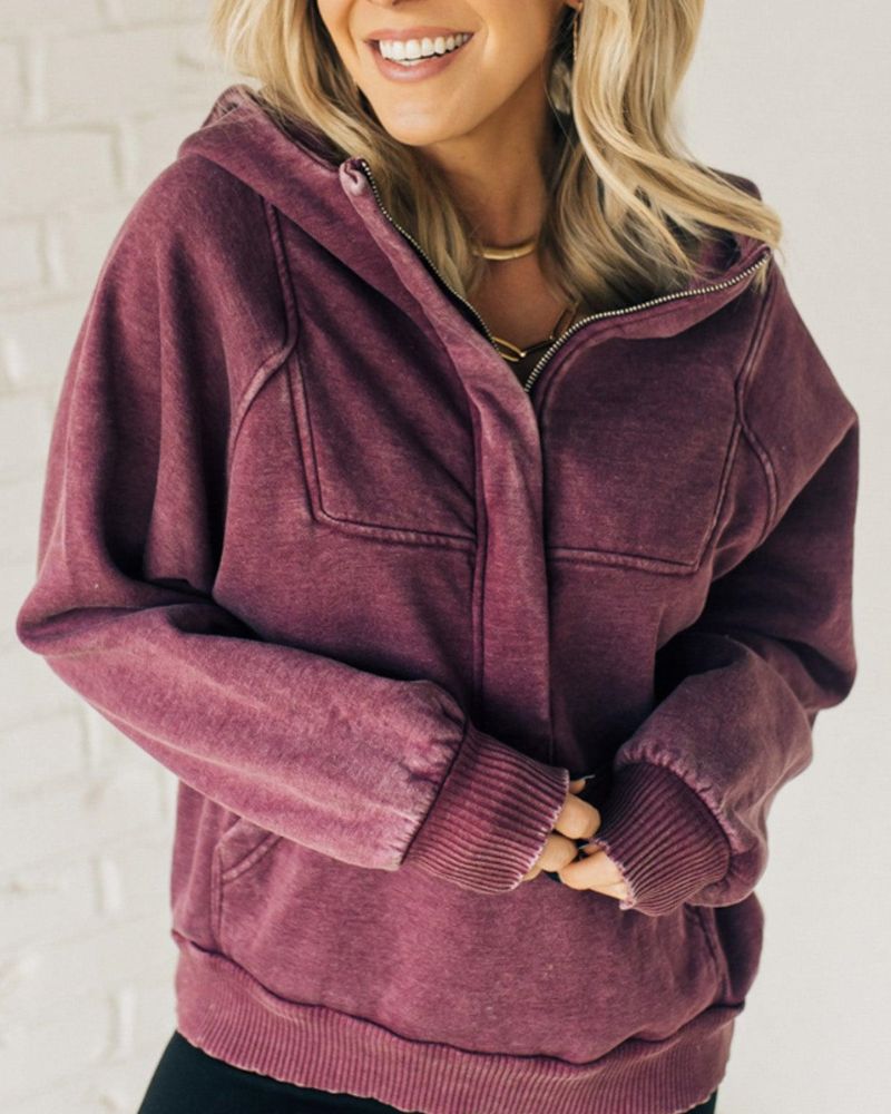 Nalas - Sweat à capuche en polaire acid wash Zip Henley