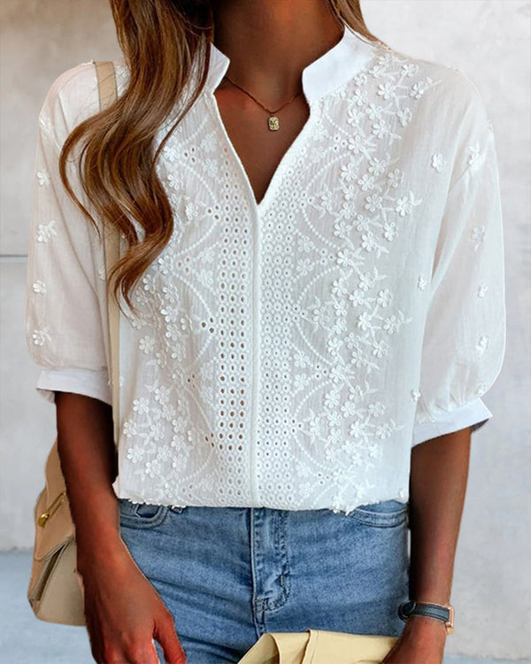 EMBERLY – BLOUSE EN DENTELLE À MANCHES BOUFFANTES