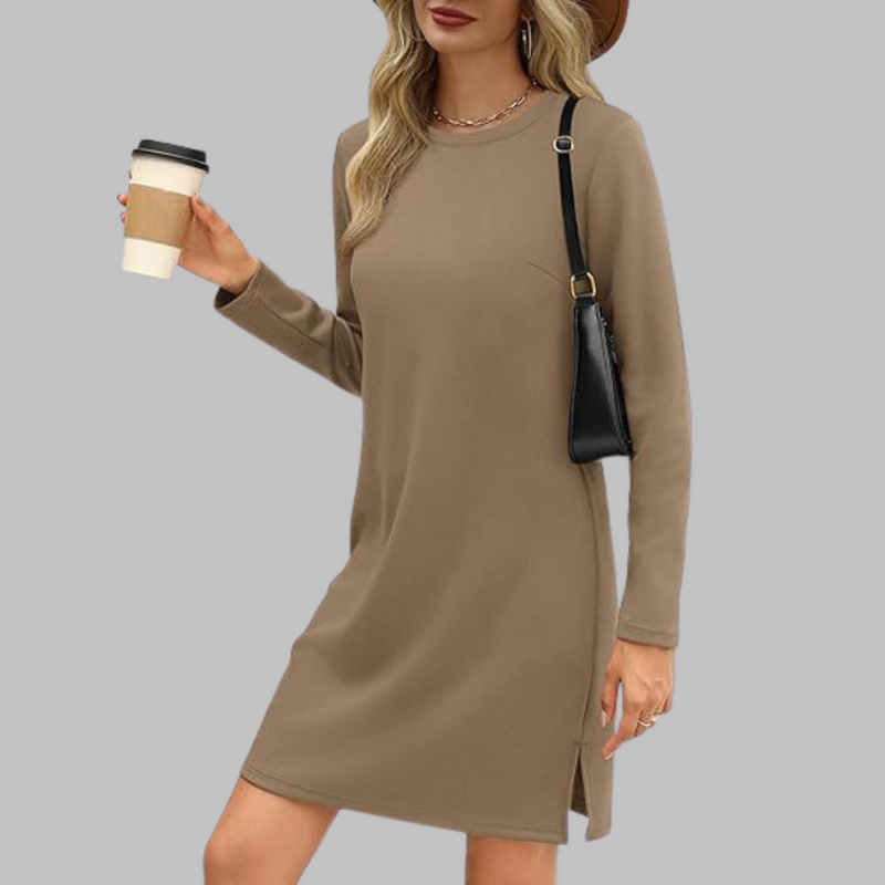 Tiana - Robe Mini Décontractée à Manches Longues et Col Rond