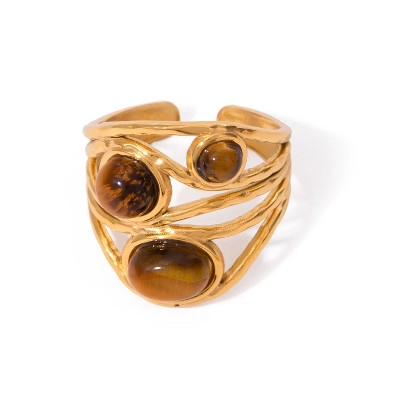 Bague œil de tigre géométrique