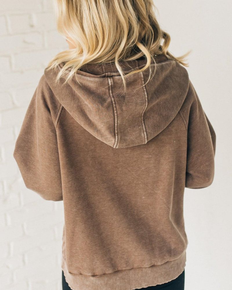 Nalas - Sweat à capuche en polaire acid wash Zip Henley
