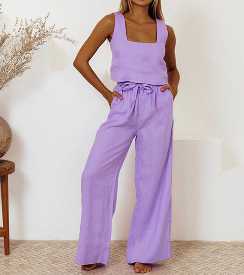 Evelyne | Ensemble Haut Minimaliste de Luxe & Pantalon Large