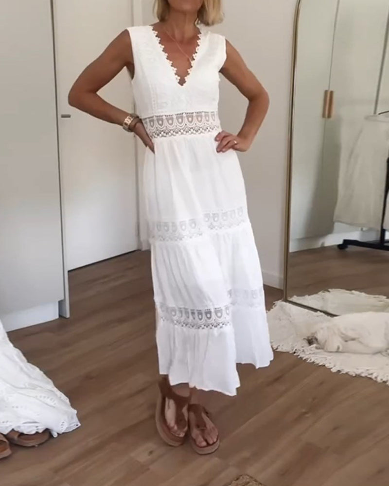 Eleni | Robe élégante avec dentelle et col en V