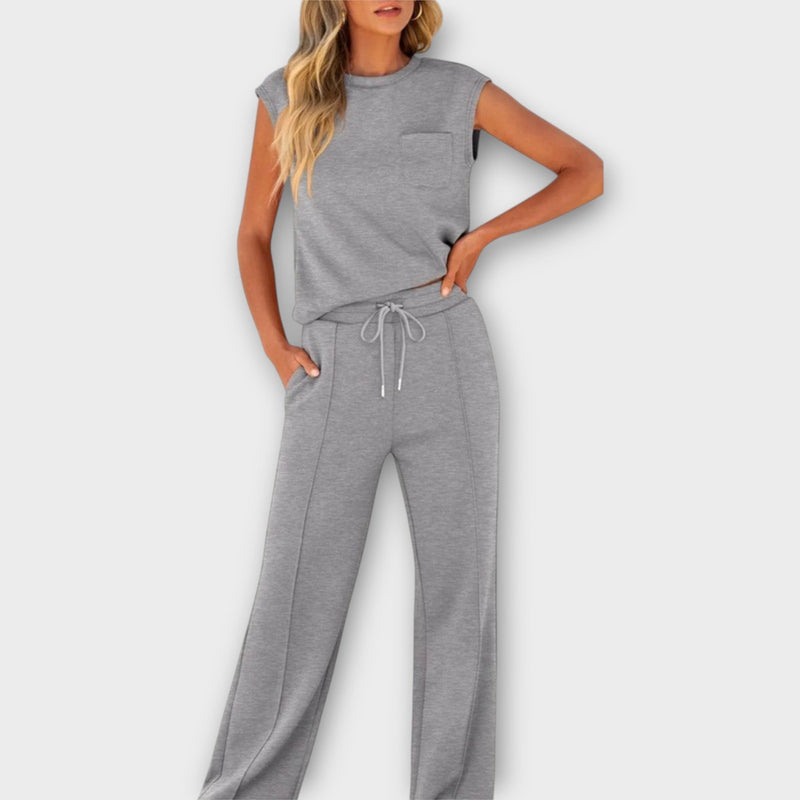 Ensemble blouse sans manches et pantalon avec cordon de serrage