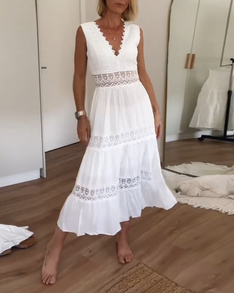 Eleni | Robe élégante avec dentelle et col en V