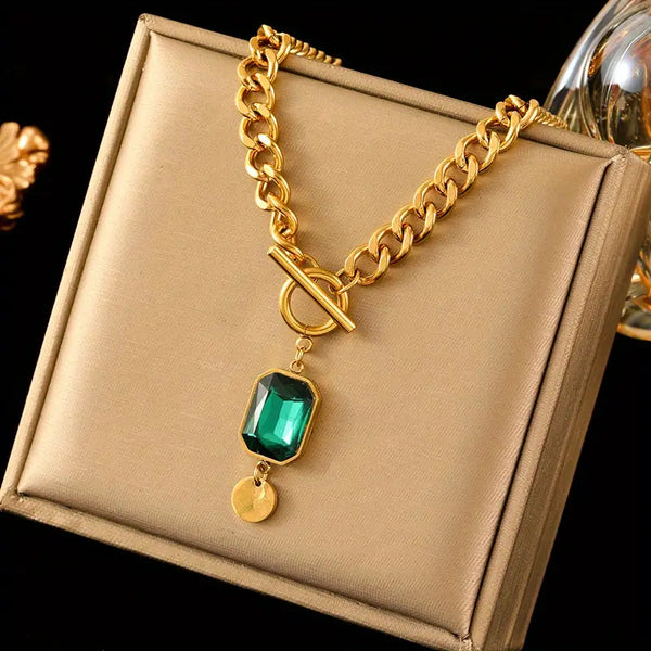 Collier pendentif émeraude à chaîne épaisse | Or