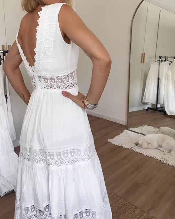 Eleni | Robe élégante avec dentelle et col en V