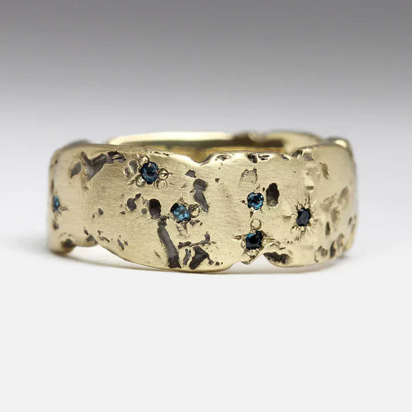 Bague antique en cristal incrusté bleu forgé doré | Or