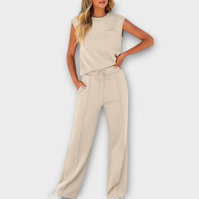 Ensemble blouse sans manches et pantalon avec cordon de serrage