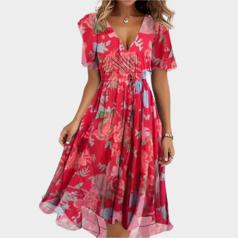 Robe aérienne avec motif floral et col en V