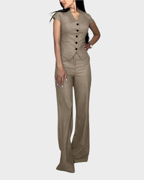 Ensemble haut col en V et pantalon