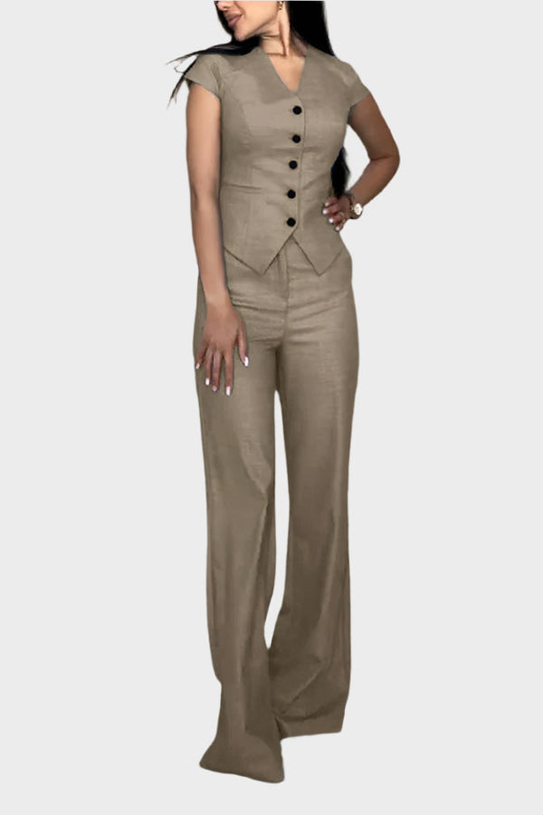 Ensemble haut col en V et pantalon