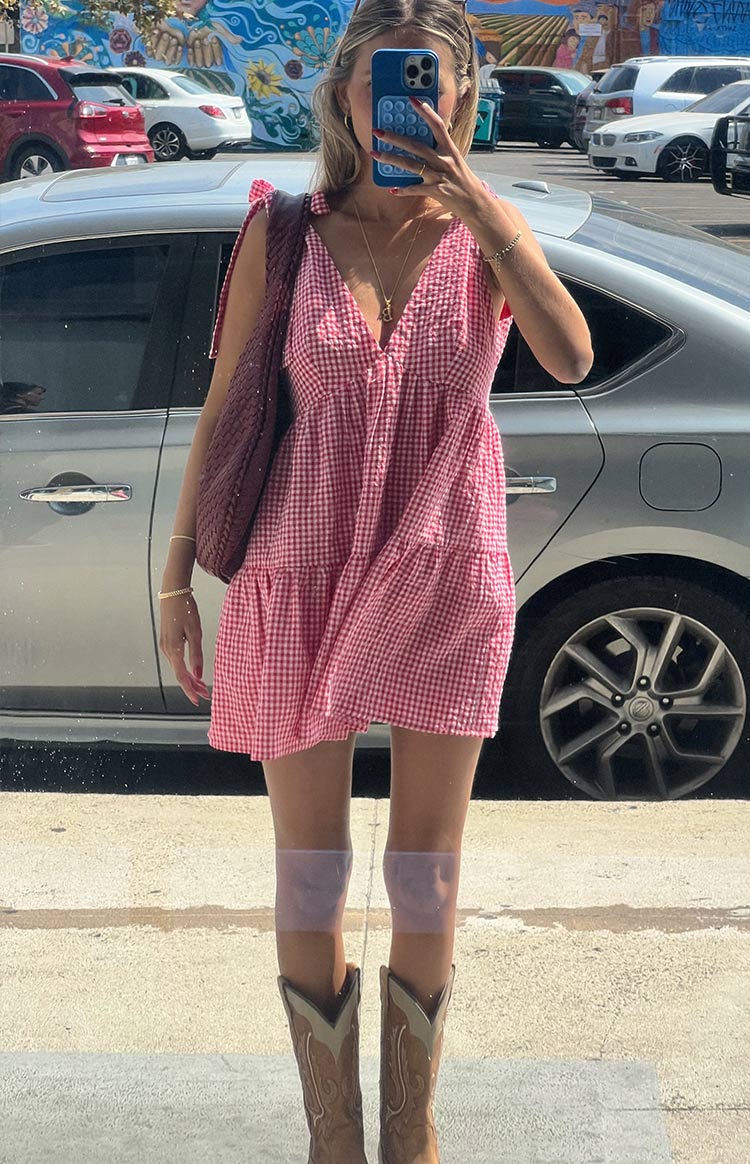 Robe mini à carreaux vichy rouge Angel Girl