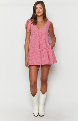 Robe courte à carreaux rouges Angel Girl