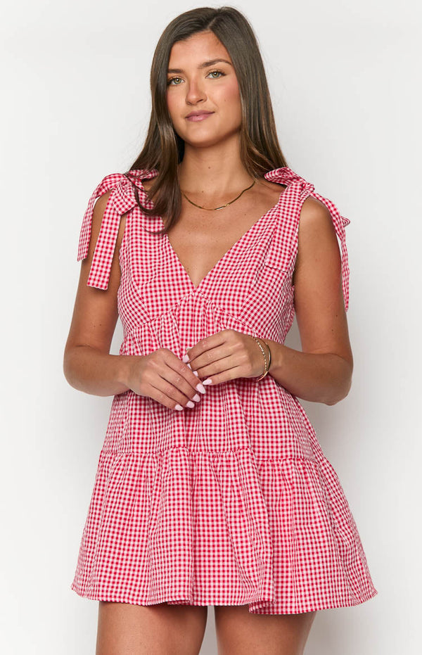 Robe mini à carreaux vichy rouge Angel Girl