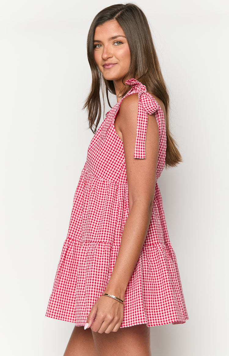 Robe courte à carreaux rouges Angel Girl