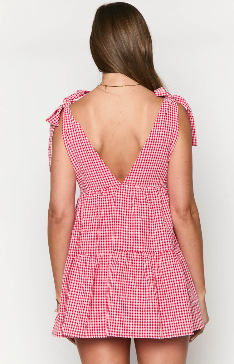 Robe mini à carreaux vichy rouge Angel Girl
