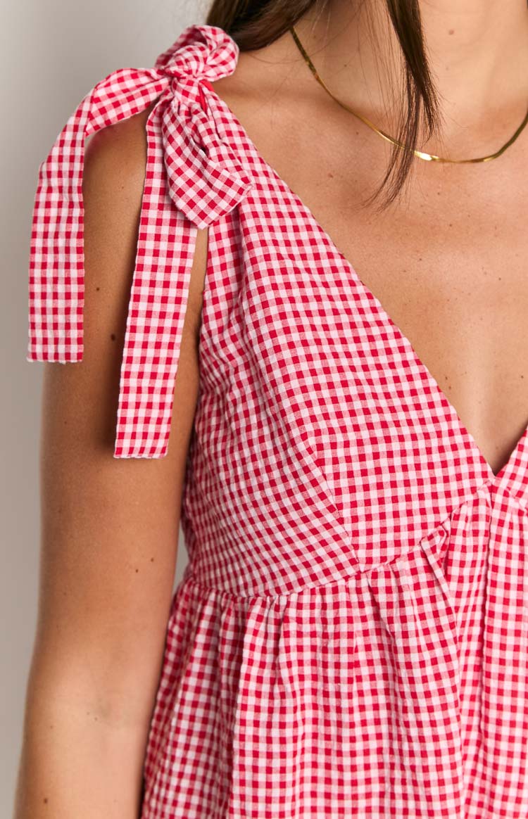 Robe mini à carreaux vichy rouge Angel Girl
