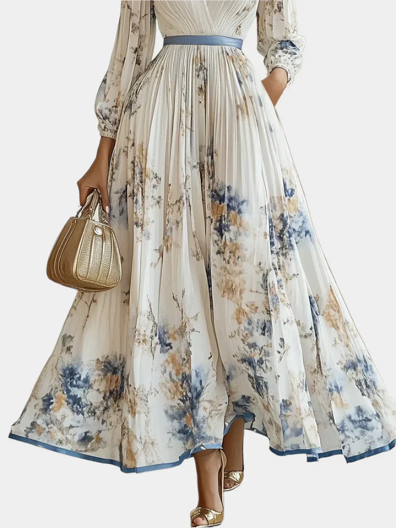 Robe longue avec manches bouffantes et col en V