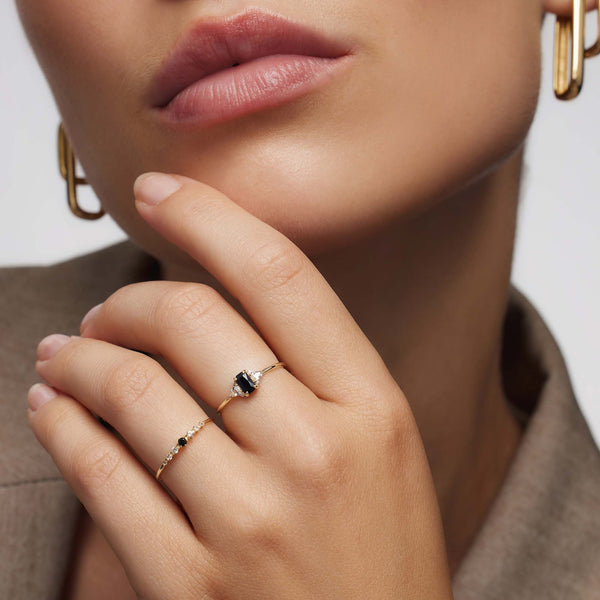 Bague baguette en spinelle noir | Or