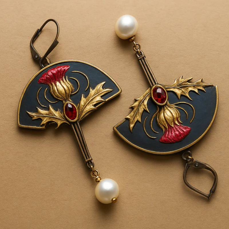 BOUCLES D'OREILLES BOHO AVEC PERLES ET CRISTAL ROUGE