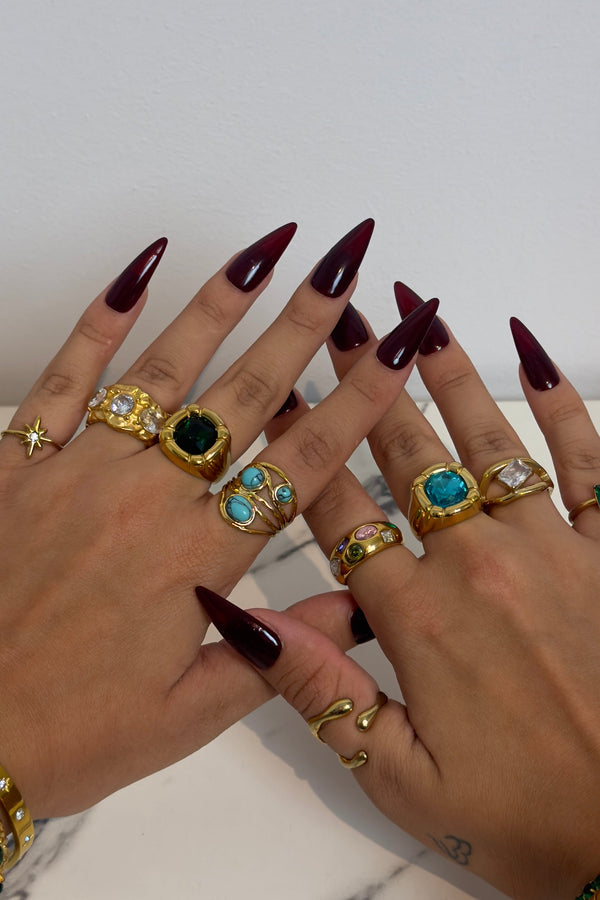 Bague œil de tigre bleue géométrique