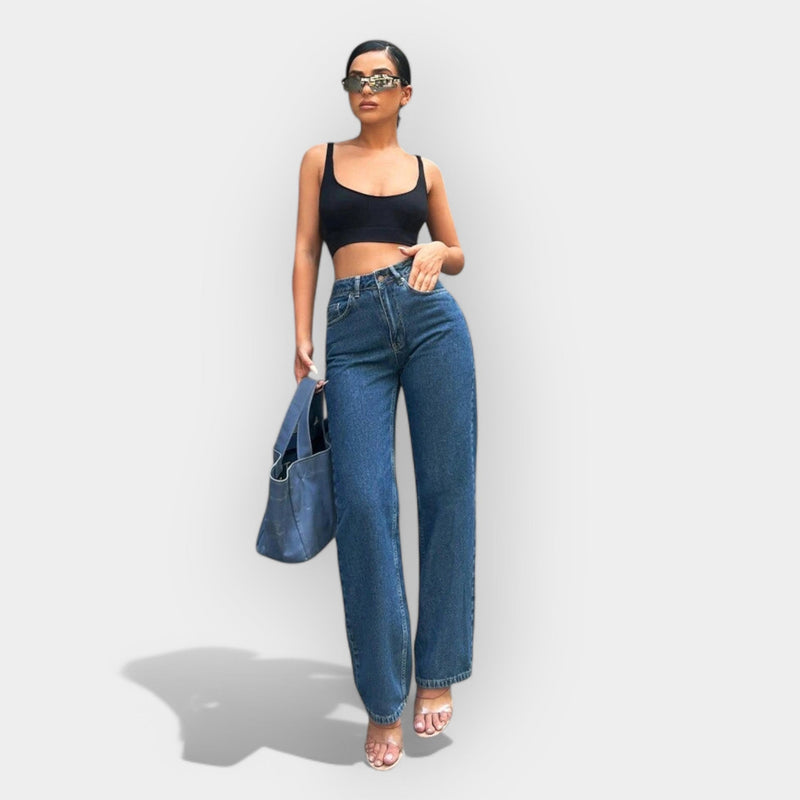 Jean taille haute avec coupe large confortable