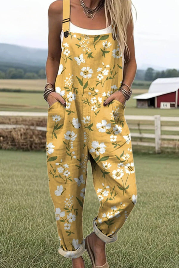 Combinaison pour femme - motif floral vintage, jambes larges pour confort et style
