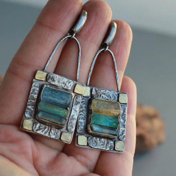 BOUCLES D'OREILLES PIERRE DE CRISTAL BLEU VERT