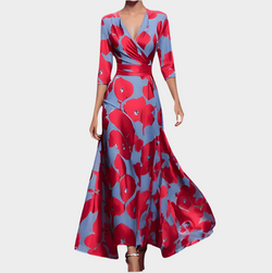 Robe longue fleurie avec col en V